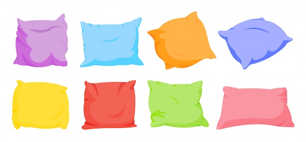 Rainbow pillow cartoon set. home interior soft textile. seven color square pillows template