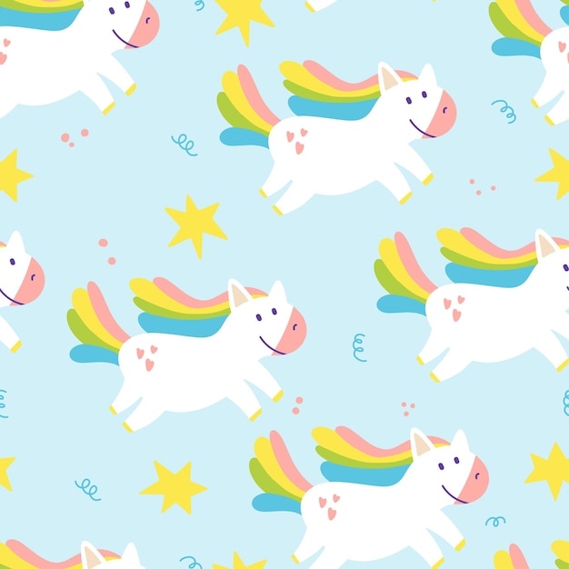 Rainbow pony vector cartoon style seamless pattern background wallpaper perfect for prints