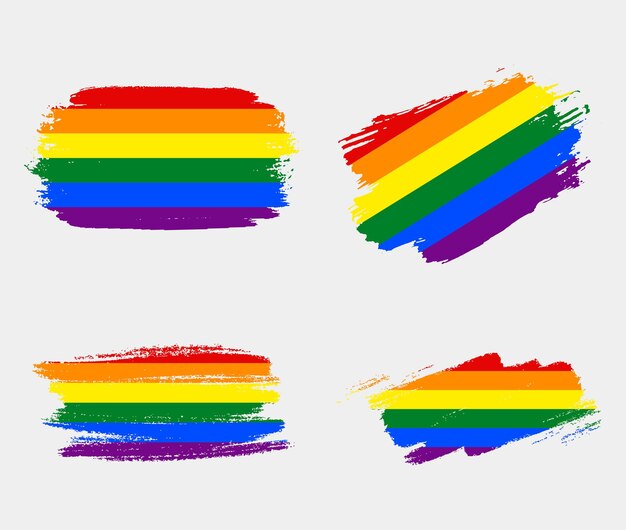 ベクトル 白い背景にブラシで描かれたレインボー プライド フラグ lgbt 権利概念現代プライド パレード ポスター ベクトル イラスト x9