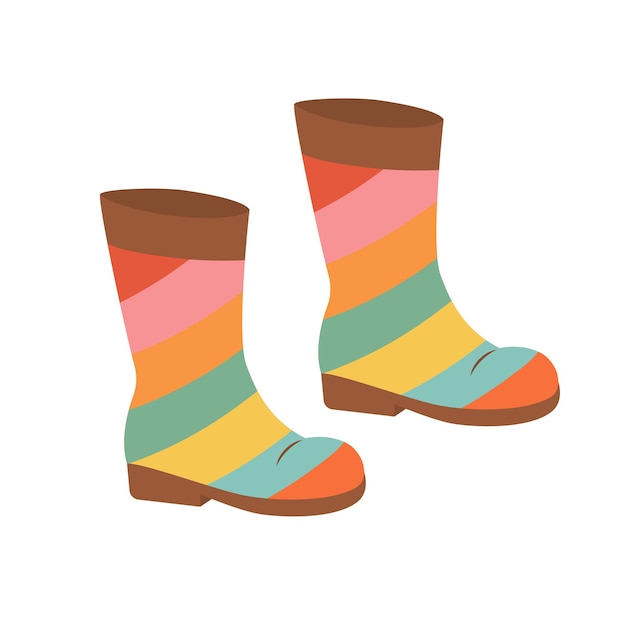 Rainbow rubber boots Bright autumn protection boots from rain Vector flat cartoon icon