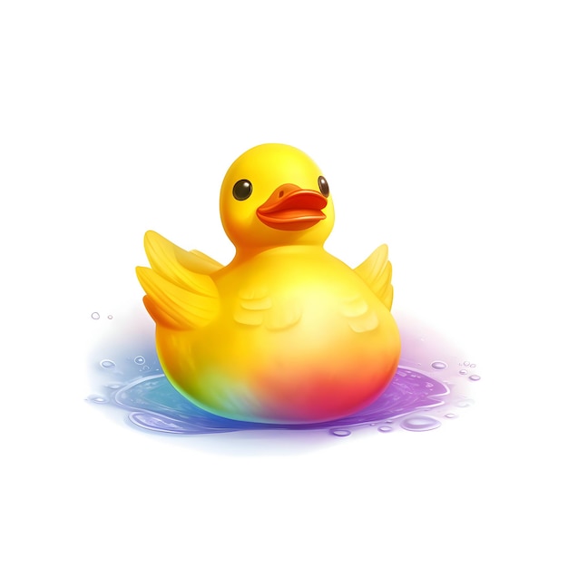 Rainbow rubber duck isolated on white background