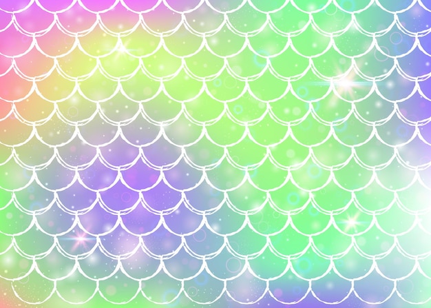 Rainbow scales background with kawaii mermaid princess pattern