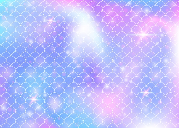 Vector rainbow scales background with kawaii mermaid princess pattern.