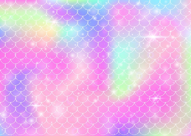 Vector rainbow scales background with kawaii mermaid princess pattern