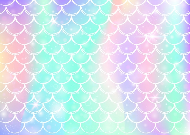 Vector rainbow scales background with kawaii mermaid princess shapes