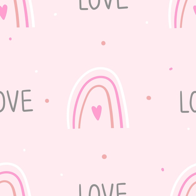 Rainbow seamless pattern love pink repeat background