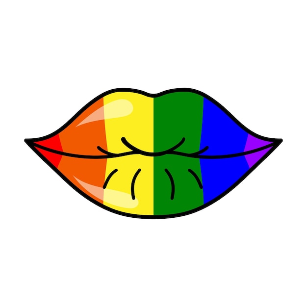 Rainbow sexy shining pride lips Symbol LGBT Vector illustration on transparent background