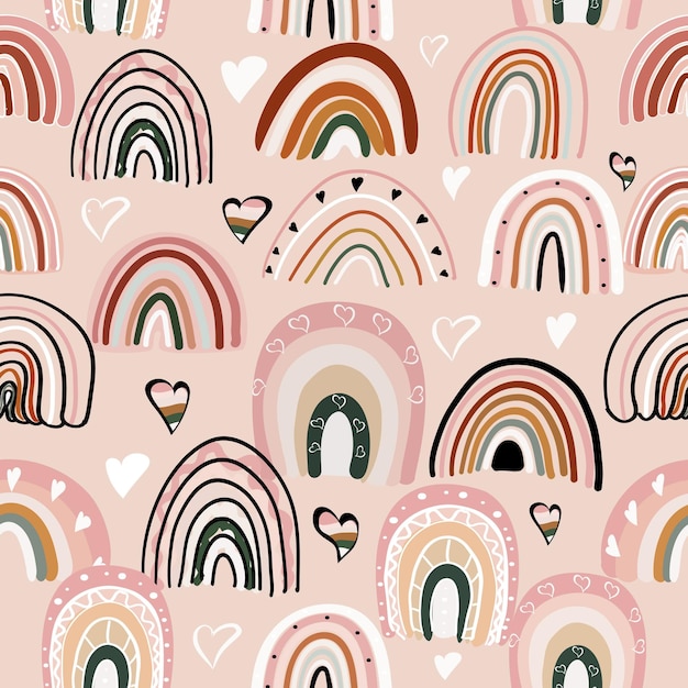 Rainbow shades of beige Boho style seamless pattern Vector illustration