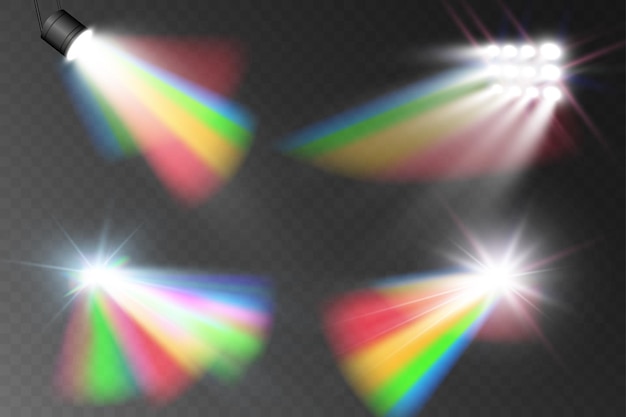 Vector rainbow spotlight lichtstralen spectrumvector lens flare effect magische regenboog schittering schittering.