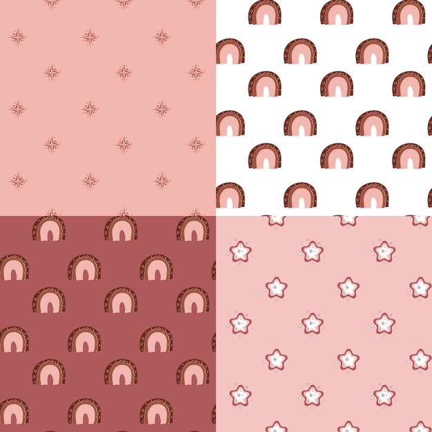 Premium Vector | Rainbow and stars on a pink background cute