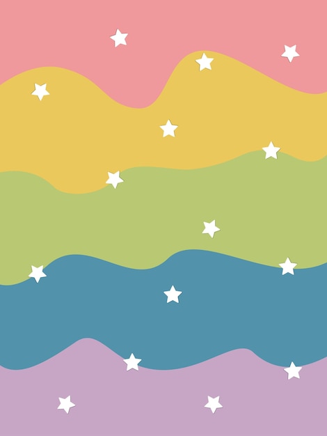 Rainbow striped background in pastel colors Rainbow and stars Vector illustration