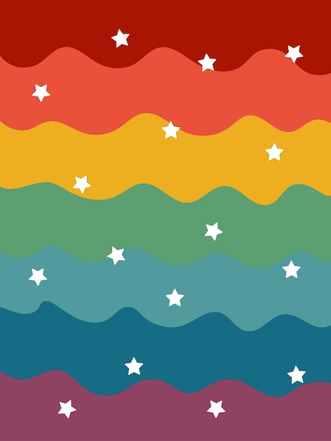 パステル カラーのレインボー ストライプ背景虹と星のベクトル図