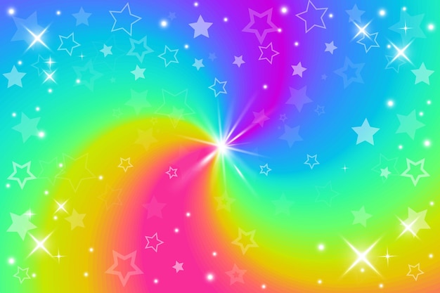 Vettore sfondo di turbolenza arcobaleno con stelle arcobaleno a gradiente radiale di spirale contorta