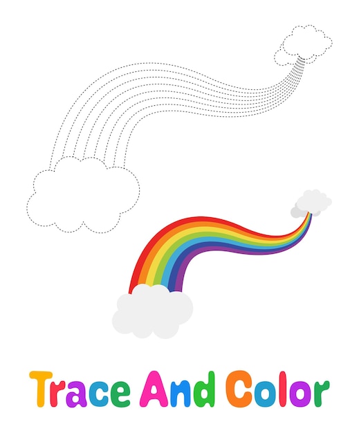 Vector rainbow tracing worksheet for kids