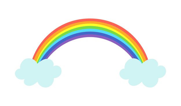 Vector rainbow between two clouds multicolored arc meteorological phenomenon weather climate curve color