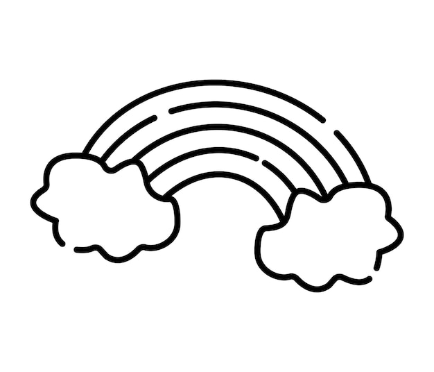 Rainbow and two clouds vector black line icon