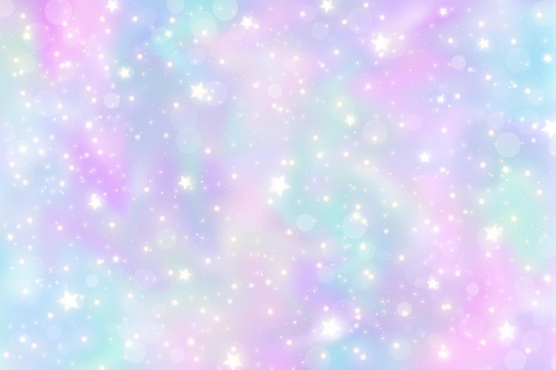 Rainbow unicorn background pastel gradient color sky with glitter stars magic pink galaxy space