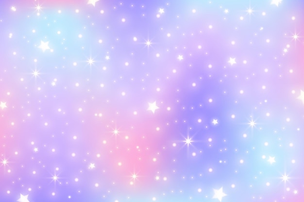 Rainbow unicorn background Pastel gradient color sky with glitter stars Magic pink galaxy space