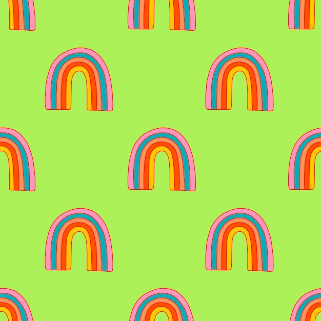 Rainbow on vector seamless pattern from 1970 vibe