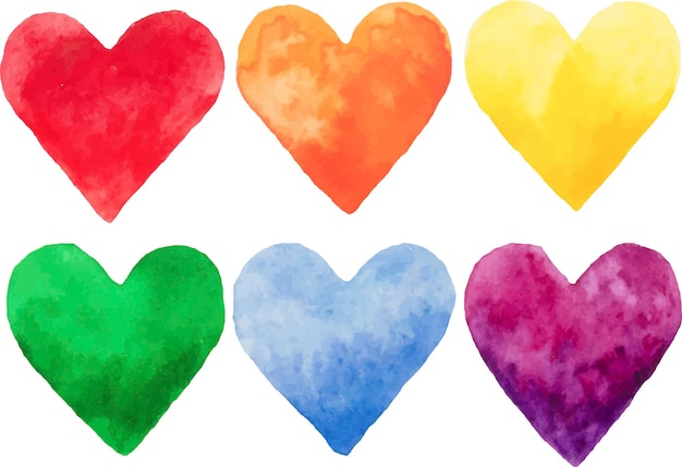 Rainbow watercolor hearts