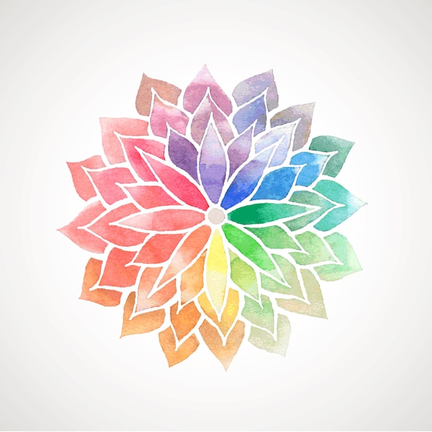 Rainbow watercolor painted flower. Vector decorative element for design. Logo template. Artistic creative concept