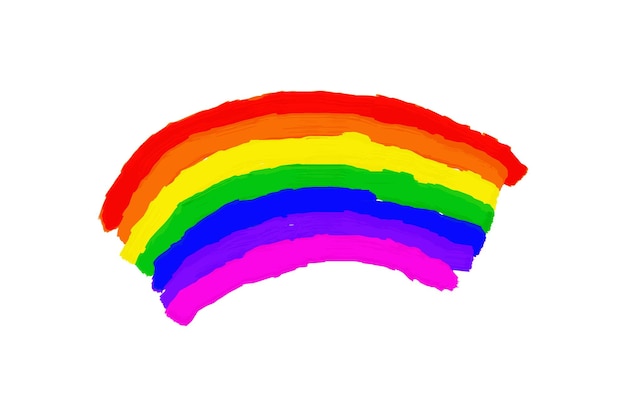 A rainbow in a white background is drawn with a red line.