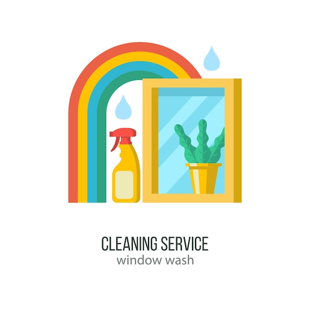 Rainbow, window cleaner. Cleaning emblem.