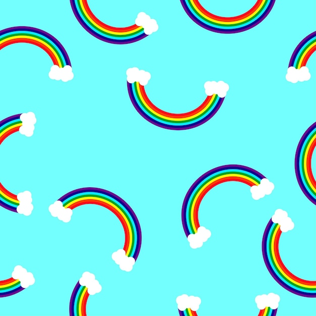 Rainbow with clouds on a blue background in a random order