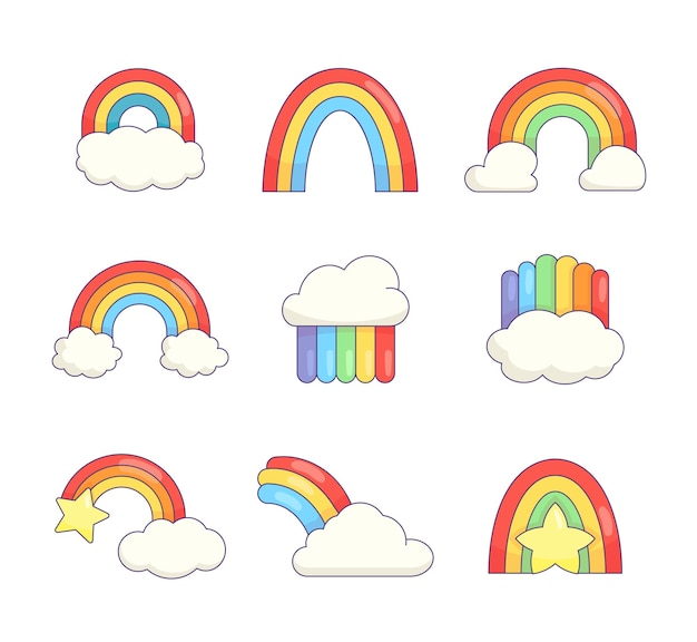 Rainbow with clouds star Baby nursery kids room decor Hand drawn style Vector drawing