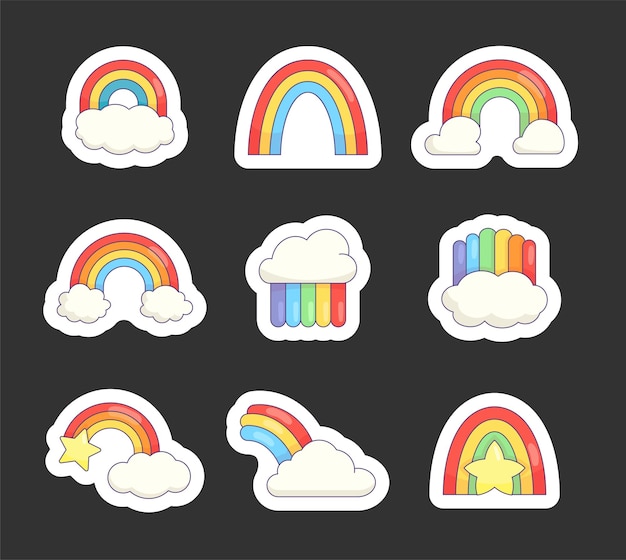 Rainbow with clouds star Sticker Bookmark Baby nursery kids room decor Hand drawn style