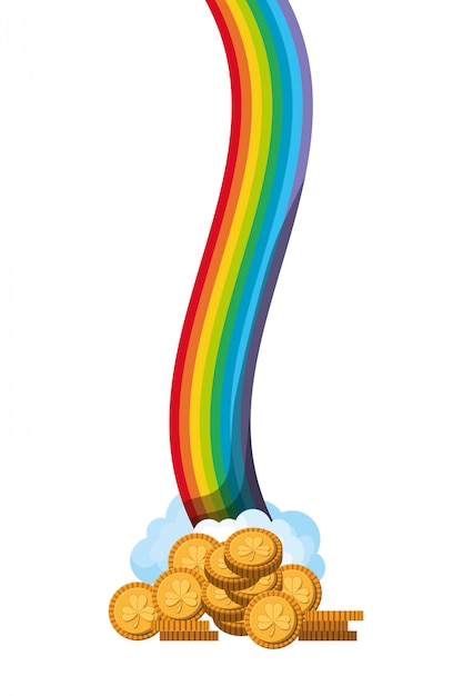 Rainbow with coins isolated icon