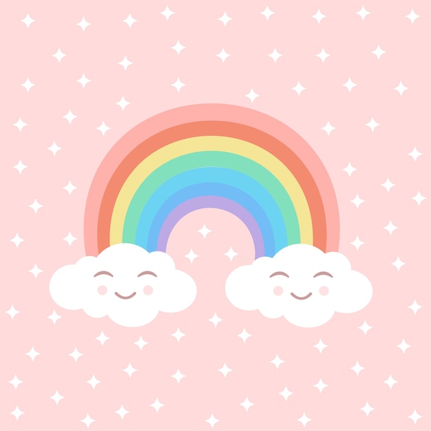 Premium Vector  Rainbow with cute clouds and white stars on an