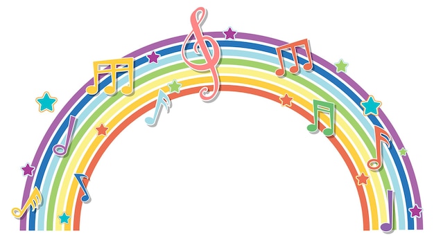 Vector rainbow with music melody symbols