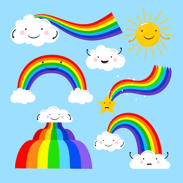 Vector rainbows and clouds elements