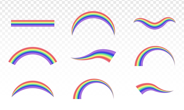 Rainbows in different shape realistic. isolated on transparent background - stock vector.