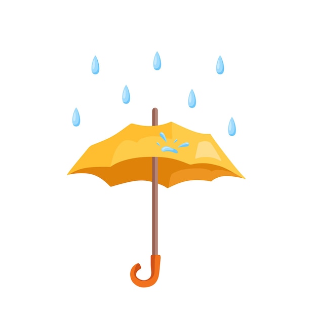 Raindrops fall on the umbrella. Vector cartoon illustration.