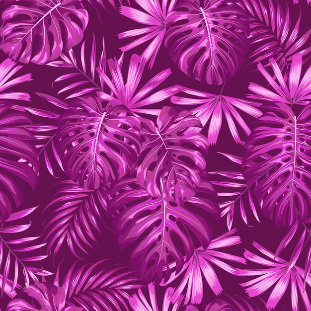 Rainforest summer print with palm and monstera leaves