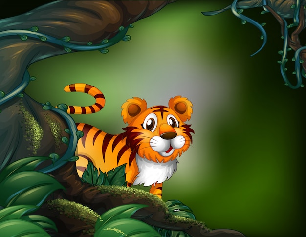 Vector a rainforest with a tiger