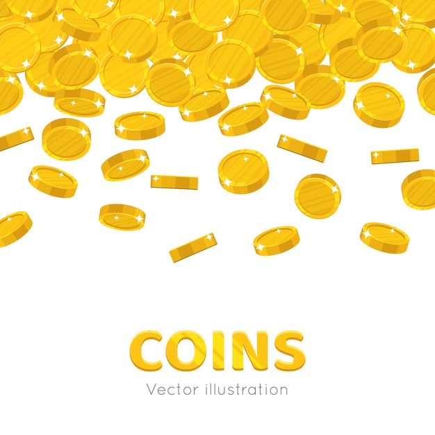 Raingold coins cartoon frame A rain of the flying gold of coins frame in a cartoon style Falling gold pieces in the form of vector illustrations