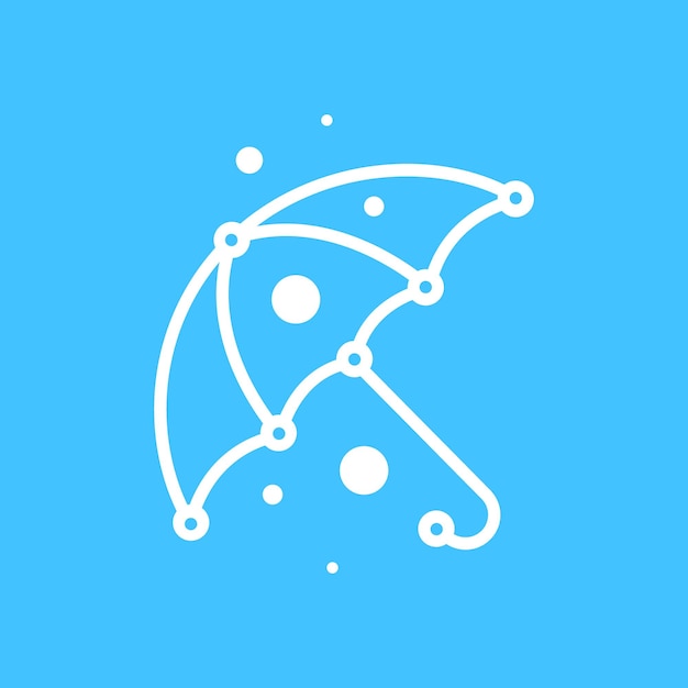 Raining umbrella technology line style simple minimalist logo design vector icon illustration