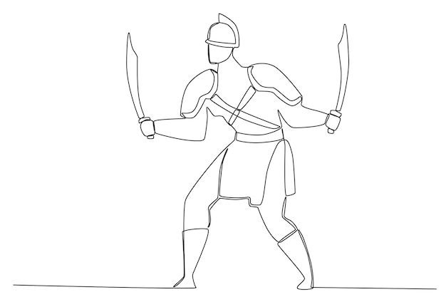 Vector a raining with two swordwarrior ancient warrior oneline drawing