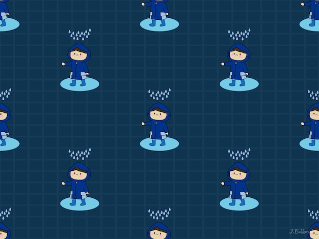 Rainy cartoon character seamless pattern on blue background