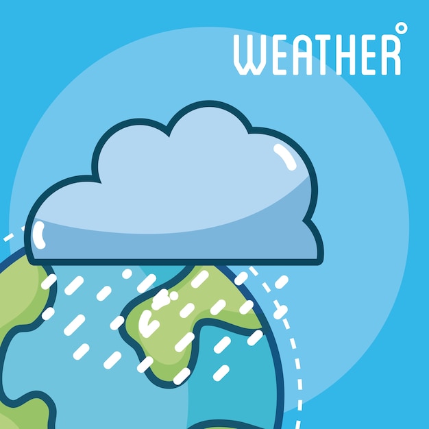 Vector rainy cloud on earth weather cute card