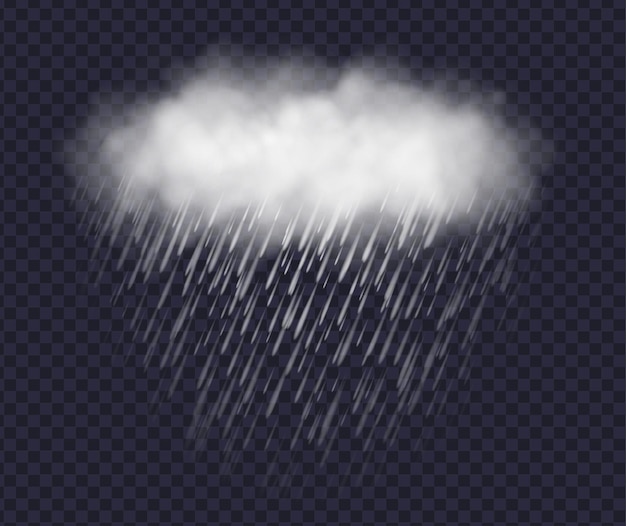 Rainy cloud isolated on transparent background Realistic storm cloud with rain