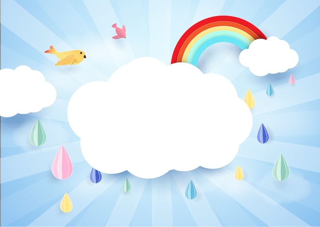 Vector rainy and cloud with rainbow