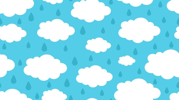 雨雲パターン。季節の天気、雨滴、白い雲のベクトルのシームレスなテクスチャ。雲の天気の季節、雨の自然の壁紙イラスト
