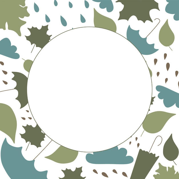 Rainy Frame with Space for text Vector flat illustration with Rain Umbrella and Leaves Autumn