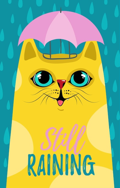Rainy Illustration, Hello Autumn, 빗속의 귀여운 고양이, 여전히 비가 내리는