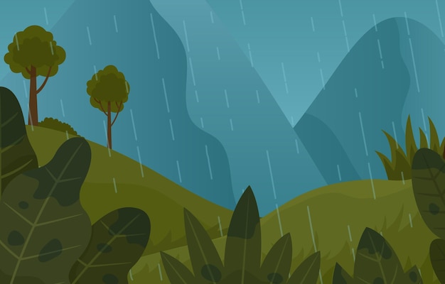 雨 の 山 の 景色