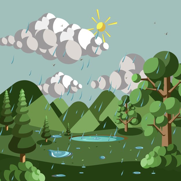 rainy season nature forest scenery vector illustration